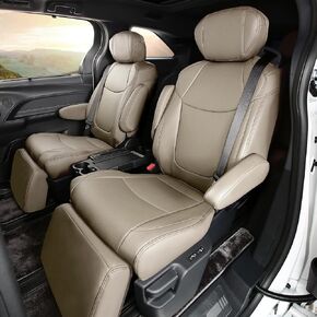 مناسب لسيارة Toyota Sienna LE XLE XSE 2021 2022 2023 2024 غطاء مقعد من الجلد الصناعي مجموعة كاملة من واقي المقعد (الصندوق، 8 مقاعد (بدون مسند الساق))