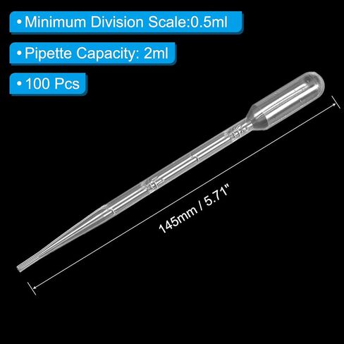 PATIKIL Disposable Transfer Pipettes, 100pcs 1ml LDPE Polyethylene Plastic Pipette Individually Wrapped for Transfer Liquid for Lab, Chemistry, Clear in Saudi Arabia