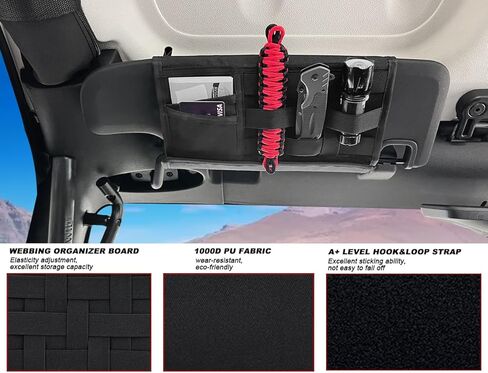 منظم واقي الشمس لسيارة جيب رانجلر، لوحة تكتيكية، 5 أكياس، نايلون 1000D، أسود، JK JL & Gladiator JT 2007-2023 in Kuwait