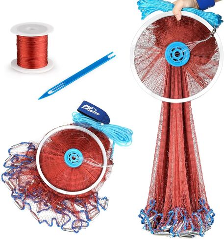 شبكة مصبوبة أمريكية من PLUSINNO مع حلقة من الألومنيوم، شبكات مصبوبة مقاس 3/8 بوصة لصيد الأسماك، شبكة مصبوبة لصيد الأسماك بقطر 4 أقدام/5 أقدام/6 أقدام/7 أقدام/10 أقدام - شبكة مصبوبة لصيد الأسماك بما في ذلك مجموعة إصلاح إضافية in Kuwait