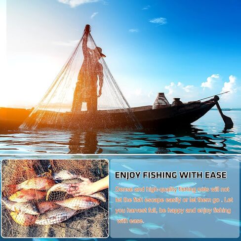 شبكة مصبوبة أمريكية من PLUSINNO مع حلقة من الألومنيوم، شبكات مصبوبة مقاس 3/8 بوصة لصيد الأسماك، شبكة مصبوبة لصيد الأسماك بقطر 4 أقدام/5 أقدام/6 أقدام/7 أقدام/10 أقدام - شبكة مصبوبة لصيد الأسماك بما في ذلك مجموعة إصلاح إضافية in Kuwait