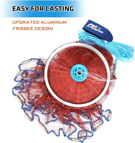 شبكة مصبوبة أمريكية من PLUSINNO مع حلقة من الألومنيوم، شبكات مصبوبة مقاس 3/8 بوصة لصيد الأسماك، شبكة مصبوبة لصيد الأسماك بقطر 4 أقدام/5 أقدام/6 أقدام/7 أقدام/10 أقدام - شبكة مصبوبة لصيد الأسماك بما في ذلك مجموعة إصلاح إضافية in Kuwait