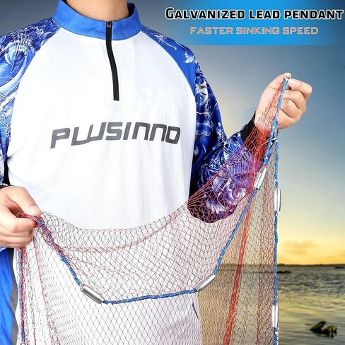 شبكة مصبوبة أمريكية من PLUSINNO مع حلقة من الألومنيوم، شبكات مصبوبة مقاس 3/8 بوصة لصيد الأسماك، شبكة مصبوبة لصيد الأسماك بقطر 4 أقدام/5 أقدام/6 أقدام/7 أقدام/10 أقدام - شبكة مصبوبة لصيد الأسماك بما في ذلك مجموعة إصلاح إضافية in Kuwait