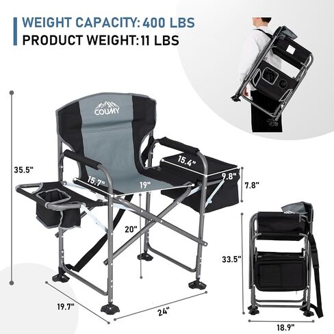 Camping Directors Chair, Oversized Portable Folding Chair, Heavy Duty High Directors Chair with Cooler Bag&Side Table for Fishing Lawn Picnic, Supports 400lbs,Foldable Camp Chairs in Saudi Arabia