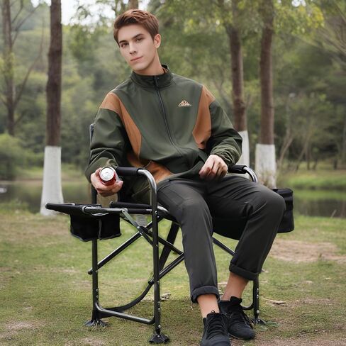 Camping Directors Chair, Oversized Portable Folding Chair, Heavy Duty High Directors Chair with Cooler Bag&Side Table for Fishing Lawn Picnic, Supports 400lbs,Foldable Camp Chairs in Saudi Arabia