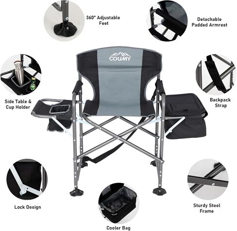 Camping Directors Chair, Oversized Portable Folding Chair, Heavy Duty High Directors Chair with Cooler Bag&Side Table for Fishing Lawn Picnic, Supports 400lbs,Foldable Camp Chairs in Saudi Arabia