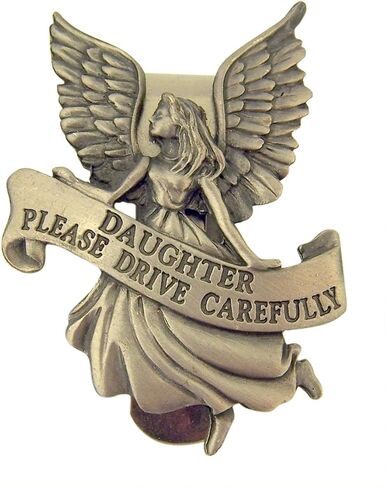 Pewter Guardian Angel with Daughter Please Drive Carefully Banner Visor Clip, 2 Inch in Saudi Arabia