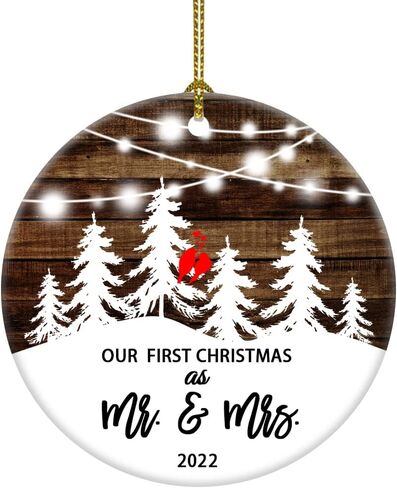 First Christmas Married Ornament 2024 Couple Birds Snow Wedding Ornament Gift for Newlywed Couple 2024 Ornament (3inch Mr mrs) in Saudi Arabia