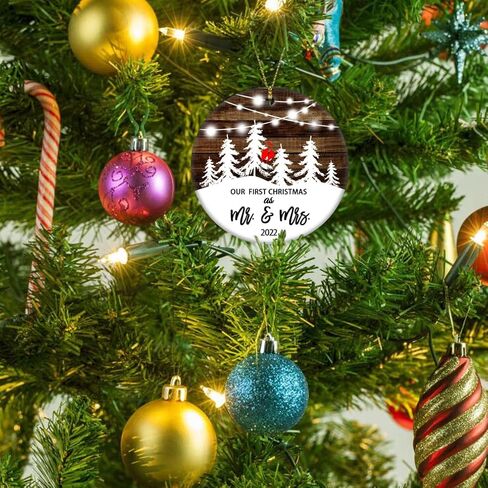 First Christmas Married Ornament 2024 Couple Birds Snow Wedding Ornament Gift for Newlywed Couple 2024 Ornament (3inch Mr mrs) in Saudi Arabia