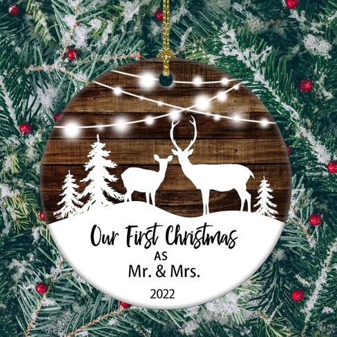 First Christmas Married Ornament 2024 Couple Birds Snow Wedding Ornament Gift for Newlywed Couple 2024 Ornament (3inch Mr mrs) in Saudi Arabia