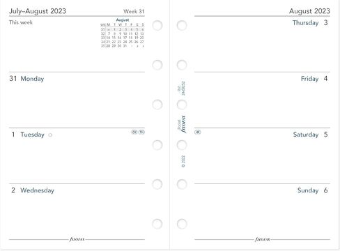 Filofax Calendar Diary Refill, Pocket Size, Week-to-View, Academic, White Paper, Unruled, English, August 2023 to July 2024 (C68252-24) in Saudi Arabia
