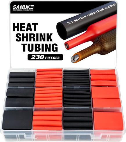 Sanuke 230pcs Heat Shrink Tubing Kit, 3:1 Dual Wall Tube, Strong Adhesive Lined Marine Shrink Tubing - 1.77" Length 6 Sizes 1/8"-3/4" (Black/Red) in Saudi Arabia