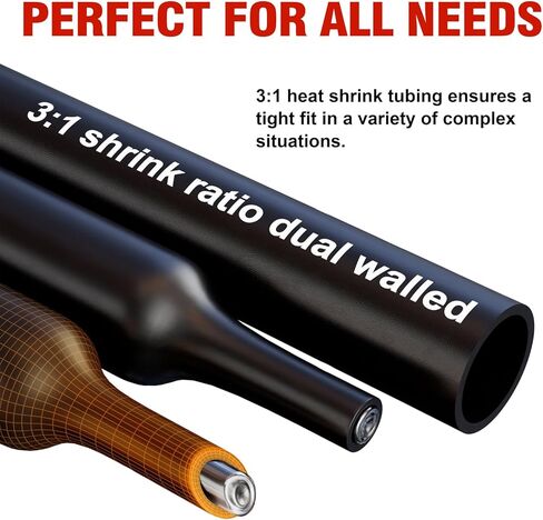Sanuke 230pcs Heat Shrink Tubing Kit, 3:1 Dual Wall Tube, Strong Adhesive Lined Marine Shrink Tubing - 1.77" Length 6 Sizes 1/8"-3/4" (Black/Red) in Saudi Arabia