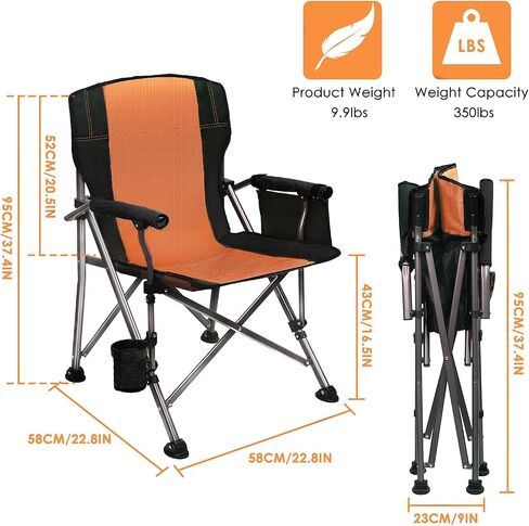 LEADALLWAY Folding Camping Chair Oversized Collapsible Camp Chair with Cup Holder and Removable Storage Bag, Heavy Duty Support 350 LBS, Portable Lawn Chair for Outdoor in Saudi Arabia