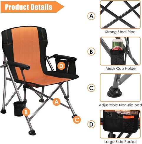 LEADALLWAY Folding Camping Chair Oversized Collapsible Camp Chair with Cup Holder and Removable Storage Bag, Heavy Duty Support 350 LBS, Portable Lawn Chair for Outdoor in Saudi Arabia