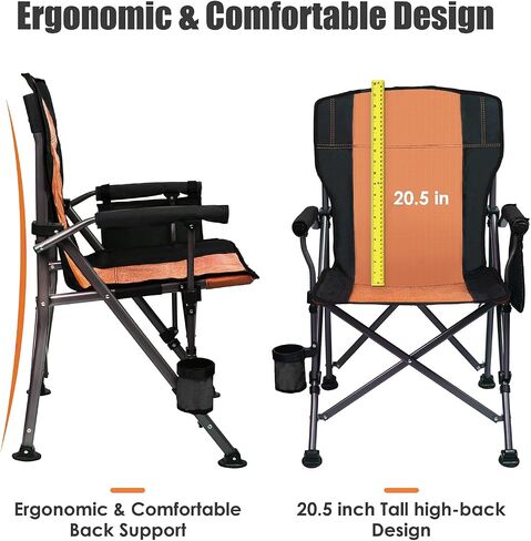 LEADALLWAY Folding Camping Chair Oversized Collapsible Camp Chair with Cup Holder and Removable Storage Bag, Heavy Duty Support 350 LBS, Portable Lawn Chair for Outdoor in Saudi Arabia