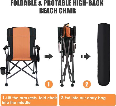 LEADALLWAY Folding Camping Chair Oversized Collapsible Camp Chair with Cup Holder and Removable Storage Bag, Heavy Duty Support 350 LBS, Portable Lawn Chair for Outdoor in Saudi Arabia