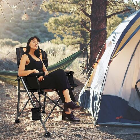 LEADALLWAY Folding Camping Chair Oversized Collapsible Camp Chair with Cup Holder and Removable Storage Bag, Heavy Duty Support 350 LBS, Portable Lawn Chair for Outdoor in Saudi Arabia