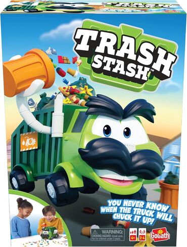 Goliath Trash Stash Game - Fill Trashcan, Watch It Dump Into Garbage Truck Or Truck Chucks It Up - No Reading Required, Ages 4 and Up, 2-4 Players , Green in Saudi Arabia