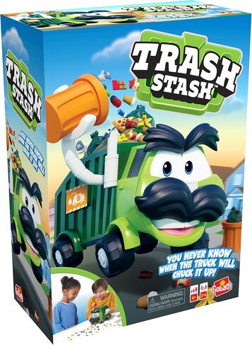 Goliath Trash Stash Game - Fill Trashcan, Watch It Dump Into Garbage Truck Or Truck Chucks It Up - No Reading Required, Ages 4 and Up, 2-4 Players , Green in Saudi Arabia