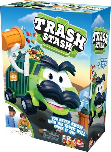 Goliath Trash Stash Game - Fill Trashcan, Watch It Dump Into Garbage Truck Or Truck Chucks It Up - No Reading Required, Ages 4 and Up, 2-4 Players , Green in Saudi Arabia