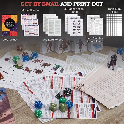 Dungeons and Dragons Essentials Kit - Starter Set Extra 6 Dice Sets, Flannel Bags, Master Screen, Figures, New Heroes, Dice Guide, Statistic Sheets - DND 5th Edition Rolling Board Game in Kuwait