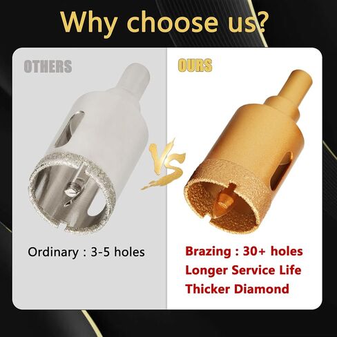 Brazed Diamond Hole Saw, 8pcs Set Tile Hole Cutter with Center Drill Bit, Core Drill Diamond Drill Bits for Porcelain Tile, Ceramic, Glass, Granite Quartz, Marble, Gemstone, Dry Drilling in Saudi Arabia