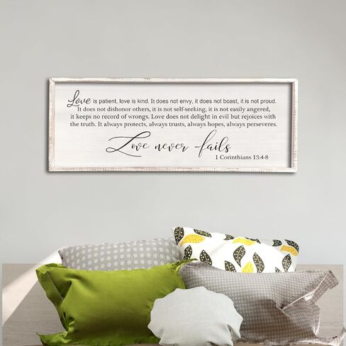 comurdyo Love Is Patient Love Is Kind Wall Art Decor 32" X 12" Master Bedroom Above Bed Love Never Fails Sign 1 Corinthians 13 Bible Verse Scripture Christian Religious Family Wall Hanging (Black) in Saudi Arabia