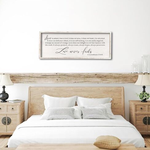 comurdyo Love Is Patient Love Is Kind Wall Art Decor 32" X 12" Master Bedroom Above Bed Love Never Fails Sign 1 Corinthians 13 Bible Verse Scripture Christian Religious Family Wall Hanging (Black) in Saudi Arabia