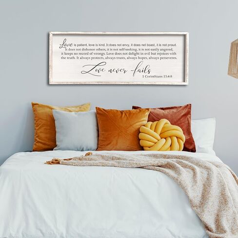 comurdyo Love Is Patient Love Is Kind Wall Art Decor 32" X 12" Master Bedroom Above Bed Love Never Fails Sign 1 Corinthians 13 Bible Verse Scripture Christian Religious Family Wall Hanging (Black) in Saudi Arabia