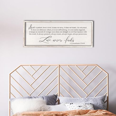 comurdyo Love Is Patient Love Is Kind Wall Art Decor 32" X 12" Master Bedroom Above Bed Love Never Fails Sign 1 Corinthians 13 Bible Verse Scripture Christian Religious Family Wall Hanging (Black) in Saudi Arabia