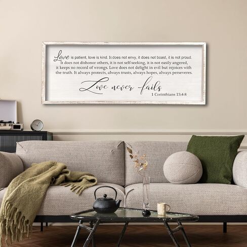 comurdyo Love Is Patient Love Is Kind Wall Art Decor 32" X 12" Master Bedroom Above Bed Love Never Fails Sign 1 Corinthians 13 Bible Verse Scripture Christian Religious Family Wall Hanging (Black) in Saudi Arabia