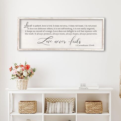 comurdyo Love Is Patient Love Is Kind Wall Art Decor 32" X 12" Master Bedroom Above Bed Love Never Fails Sign 1 Corinthians 13 Bible Verse Scripture Christian Religious Family Wall Hanging (Black) in Saudi Arabia