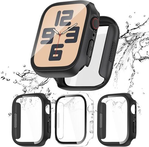 [2024 Honeycomb Design] Kedoushi 3 Pack Waterproof Case for Apple Watch Series 6 5 4 SE 40mm with Tempered Glass Screen Protector, Protective Face Cover for iWatch 40 mm Black/Black/Clear in Kuwait