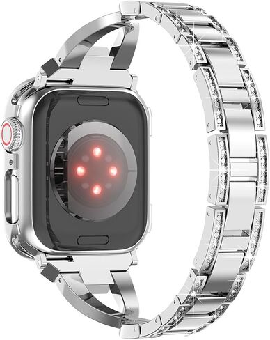 متوافق مع Apple Watch Diamond Case الغطاء الواقي بلينغ حجر الراين كريستال سبيكة معدنية الفرقة حزام سلسلة 9 8 7 6 5 4 in Kuwait
