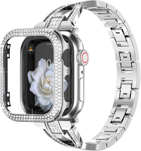 متوافق مع Apple Watch Diamond Case الغطاء الواقي بلينغ حجر الراين كريستال سبيكة معدنية الفرقة حزام سلسلة 9 8 7 6 5 4 in Kuwait