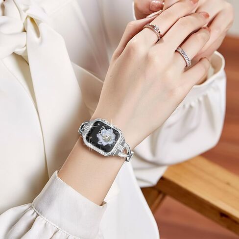 متوافق مع Apple Watch Diamond Case الغطاء الواقي بلينغ حجر الراين كريستال سبيكة معدنية الفرقة حزام سلسلة 9 8 7 6 5 4 in Kuwait