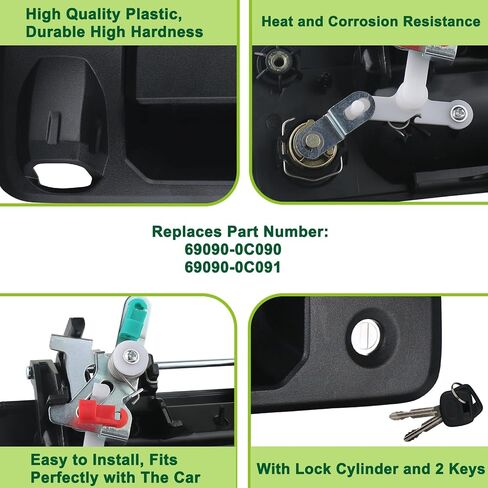 مقبض الباب الخلفي مع فتحة الكاميرا الخلفية مقبض مزلاج الباب الخلفي مع أسطوانة قفل المفتاح باللون الأسود مناسب لـ 2014-2021 Toyota Tundra 2016-2022 Toyota Tacoma يستبدل 69090-0C090 69090-0C091 in Kuwait