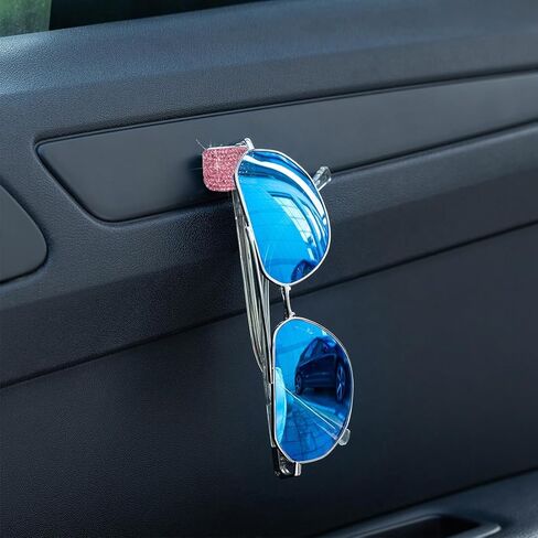 Car Sunglasses Holder Glasses Eyeglasses Hanger Hooks Pink Bling Diamond Rhinestone Decorations for Car Dashboard Door Decors in Kuwait