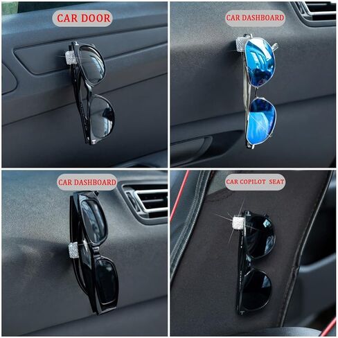 Car Sunglasses Holder Glasses Eyeglasses Hanger Hooks Pink Bling Diamond Rhinestone Decorations for Car Dashboard Door Decors in Kuwait