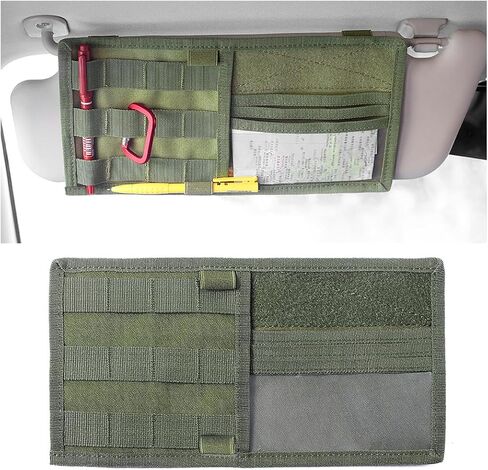 XINLIYA Car Sun Visor Organizer, Tactical Visor Panel Storage Pouch Holder, Nylon Sunshade Pocket with Velcro Strap for Pen Card Sunglasses, Universal Interior Accessories for Car Truck SUV（Green） in Saudi Arabia
