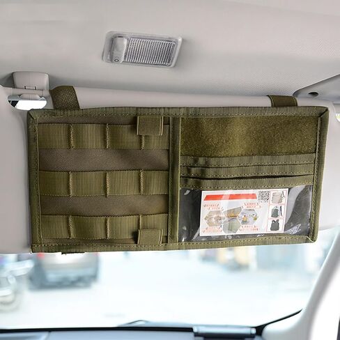 منظم حاجب الشمس للسيارة، حامل حقيبة تخزين لوحة حاجب تكتيكي، جيب ظلة من النايلون مع حزام فيلكرو للنظارات الشمسية لبطاقة القلم، ملحقات داخلية عالمية لشاحنة السيارة SUV (أخضر) in Kuwait