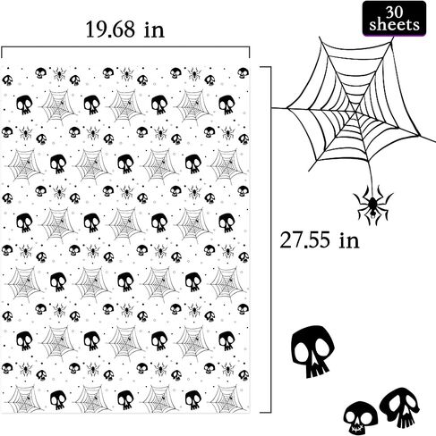 MR FIVE 30 Sheets Halloween Tissue Paper Bulk,20" x 28",Halloween Wrapping Tissue Paper for Gift Bags,White Tissue Paper with Black Spider Web Pattern,Tissue Paper for Halloween Party in Saudi Arabia