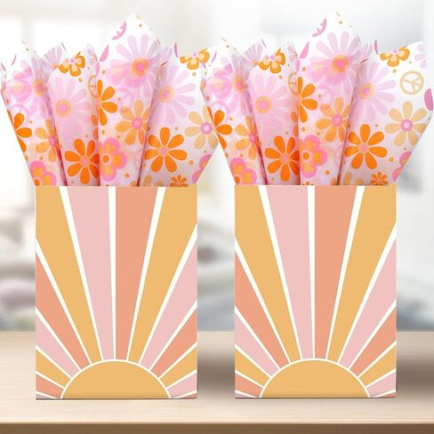 Bolsome 100 Sheets 20 * 14 Inches Boho Tissue Paper, Daisy Pattern Gift Wrapping Tissue, Groovy Floral Print Tissue Paper for Gift Bags for Birthday Baby Shower Wedding DIY Craft in Saudi Arabia