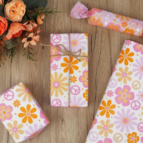 Bolsome 100 Sheets 20 * 14 Inches Boho Tissue Paper, Daisy Pattern Gift Wrapping Tissue, Groovy Floral Print Tissue Paper for Gift Bags for Birthday Baby Shower Wedding DIY Craft in Saudi Arabia