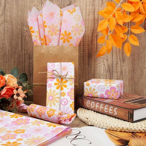 Bolsome 100 Sheets 20 * 14 Inches Boho Tissue Paper, Daisy Pattern Gift Wrapping Tissue, Groovy Floral Print Tissue Paper for Gift Bags for Birthday Baby Shower Wedding DIY Craft in Saudi Arabia