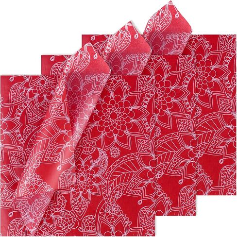 Kavoc 60 Sheets Paisley Blue Red Gift Tissue Paper,20" x 20" Brown Boho Wrapping Art Tissue Paper for Western Cowboy Theme Party Decoration (Red) in Saudi Arabia