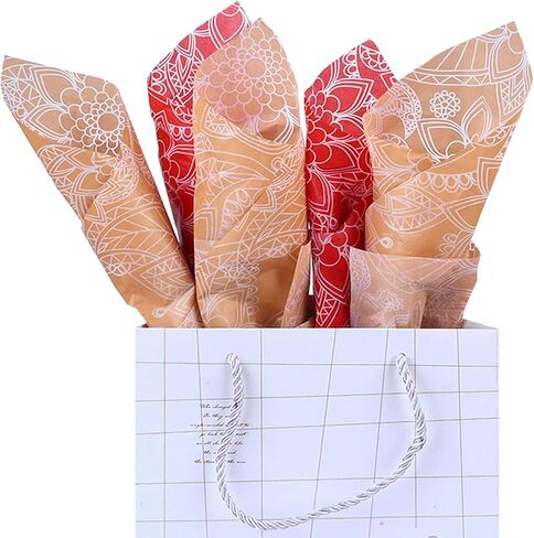 Kavoc 60 Sheets Paisley Blue Red Gift Tissue Paper,20" x 20" Brown Boho Wrapping Art Tissue Paper for Western Cowboy Theme Party Decoration (Red) in Saudi Arabia