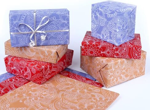 Kavoc 60 Sheets Paisley Blue Red Gift Tissue Paper,20" x 20" Brown Boho Wrapping Art Tissue Paper for Western Cowboy Theme Party Decoration (Red) in Saudi Arabia