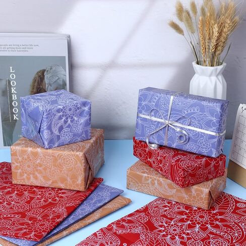 Kavoc 60 Sheets Paisley Blue Red Gift Tissue Paper,20" x 20" Brown Boho Wrapping Art Tissue Paper for Western Cowboy Theme Party Decoration (Red) in Saudi Arabia